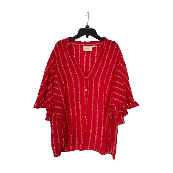 Anthropologie Maeve Aveiro Flutter Sleeve Button Down V Neck Blouse Size Large - Picture 4 of 12